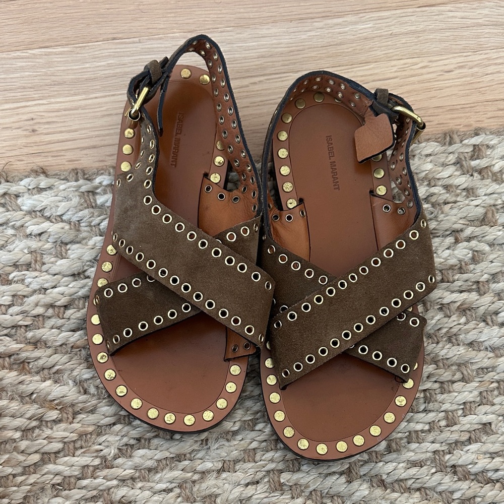 Isabel Marant Brown Sandals with Gold Accents